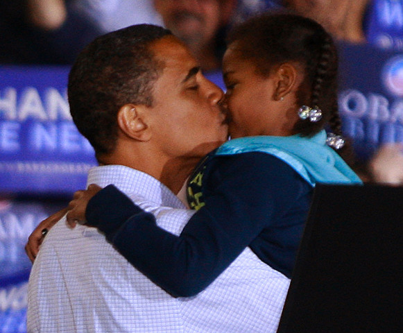 Image result for obama kissing daughter